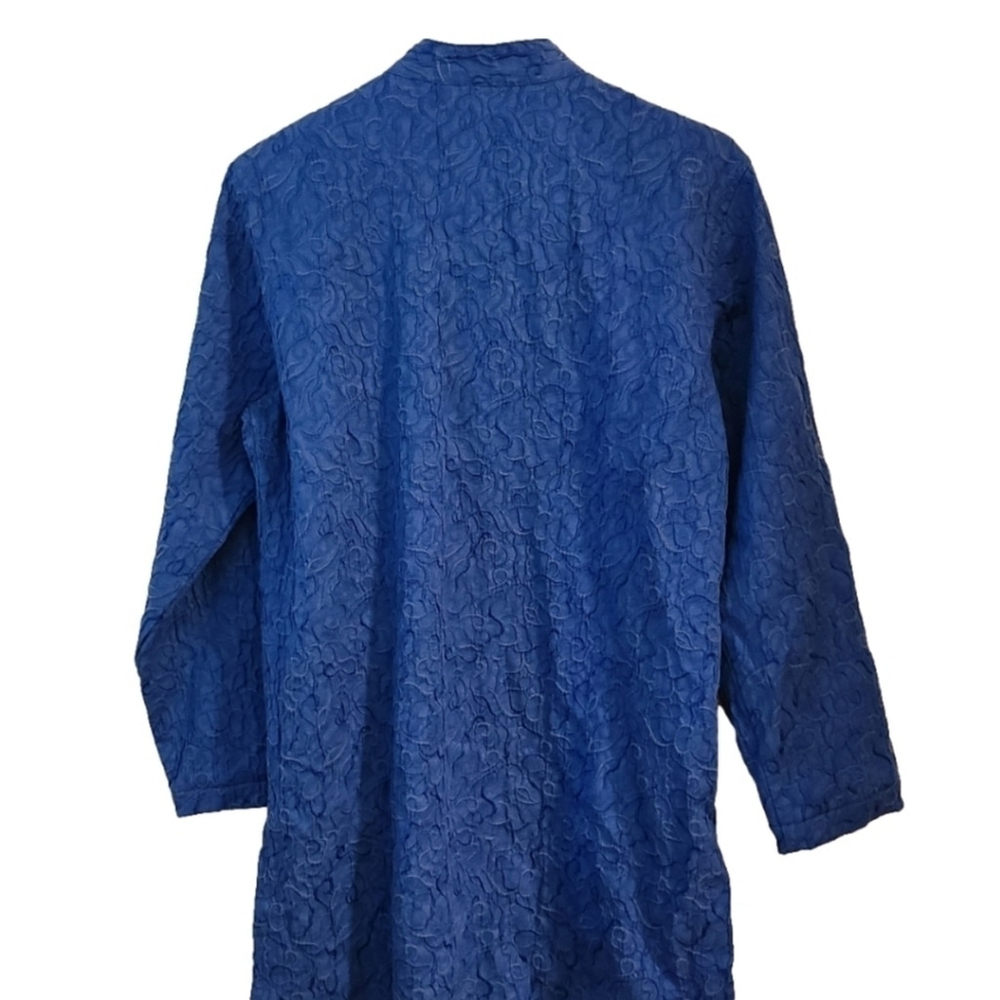 Chicos Blue Textured Mandarin Collar Button Front Tunic Top Women's Size S - Picture 2 of 2